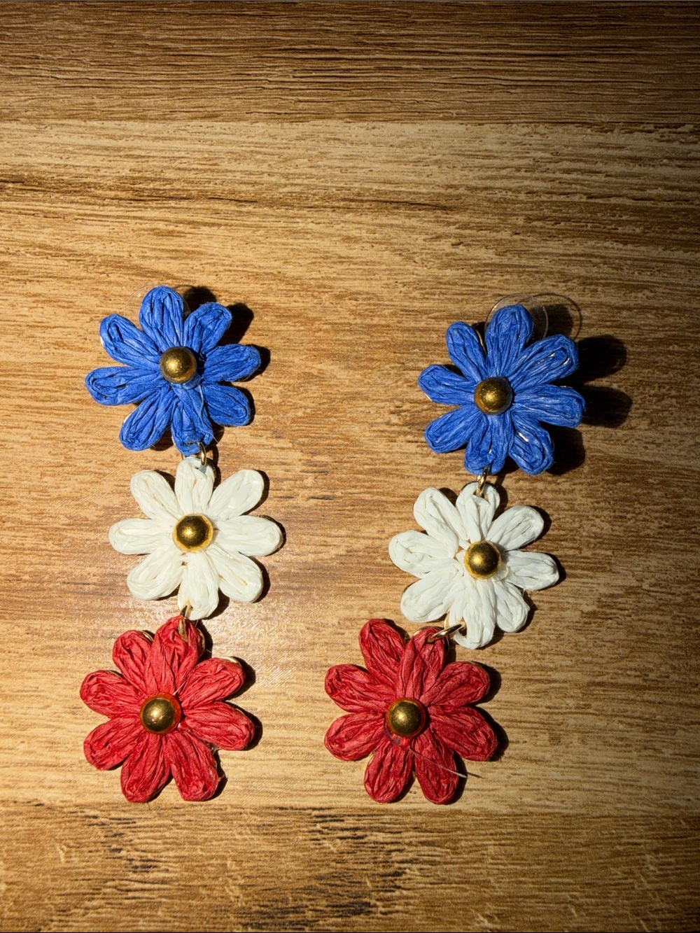 Handmade Red White Blue Daisy Drop Earrings - Women Accessories